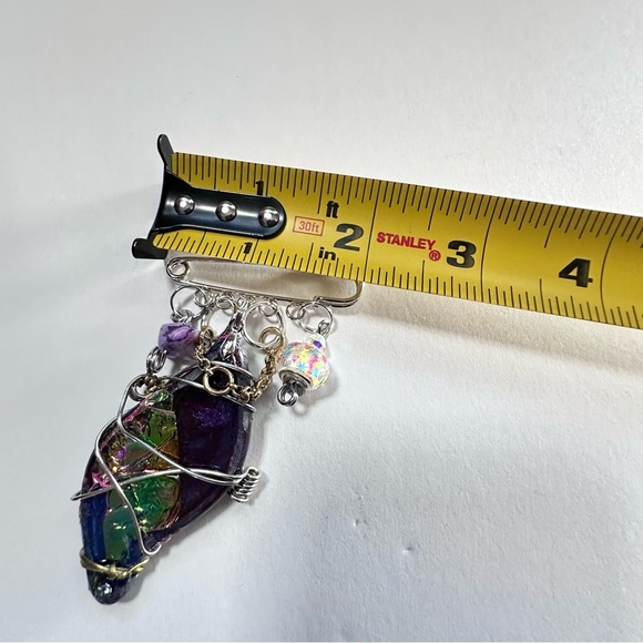 Collage Brooch Artisan Multicolor Wire-Wrapped Pin handmade - Picture 7 of 15